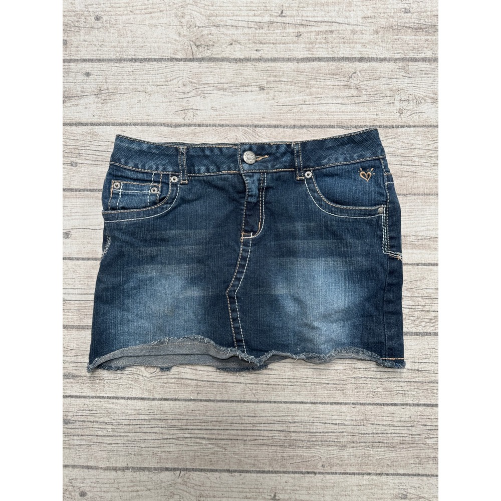 Justice Mini Skirt Girl's 18R Blue Dark Wash Denim Cut Off Distressed Summer Y2K